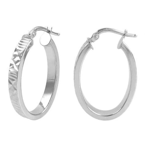 Sterling Silver 4.5mm Oval Diamond-Cut Hoop Earrings, 25mm  STERLING SILVER DIA CUT DESIGN OVAL HOOP EARRINGS